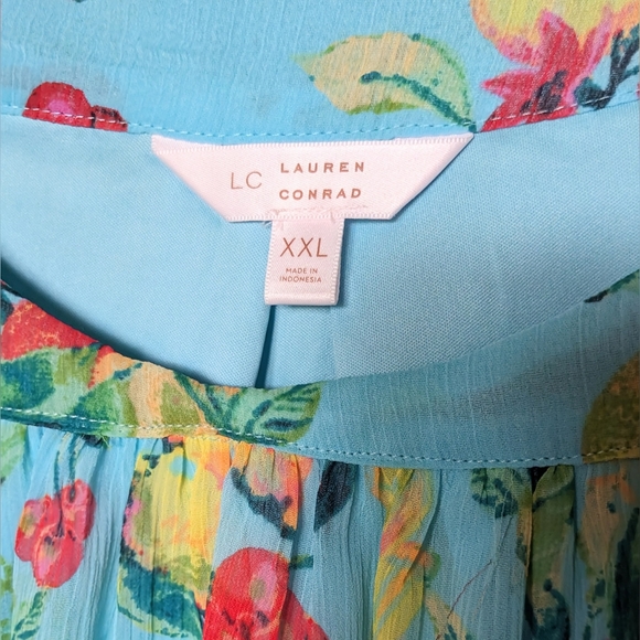 LC Laura Conrad, NWOT, Peasant Chiffon Blouse, Fruit Print, Size XXL - Picture 2 of 11